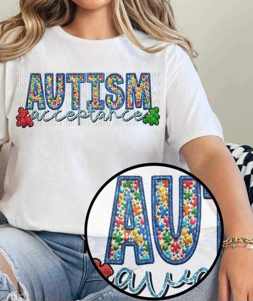 Autism acceptance puzzle filled embroidery (CCD) 26279 DTF transfer