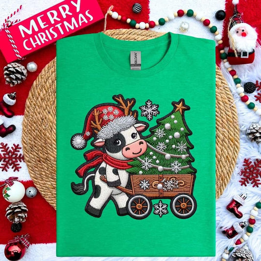 Embroidered Christmas cow 68408 DTF Transfer