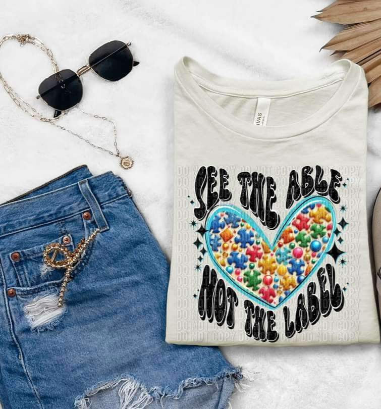 See the able not the label black font puzzle filled heart (CCD) 26272 DTF transfer