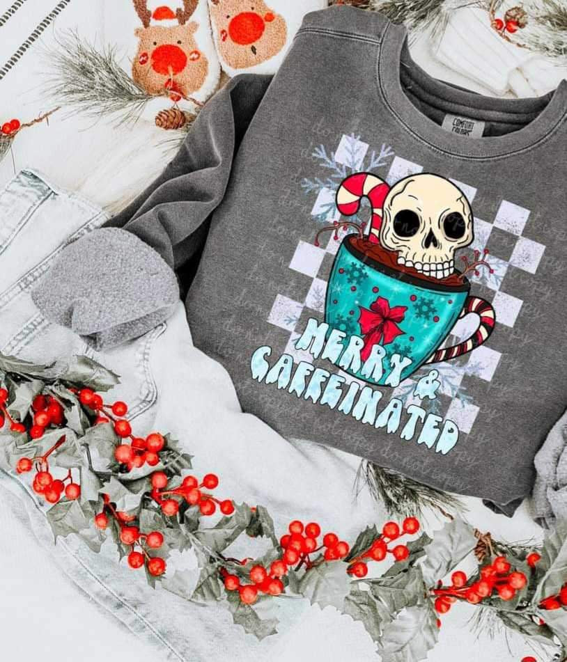 Merry & caffeinated (mug with skull) MMD 16493 DTF Transfer