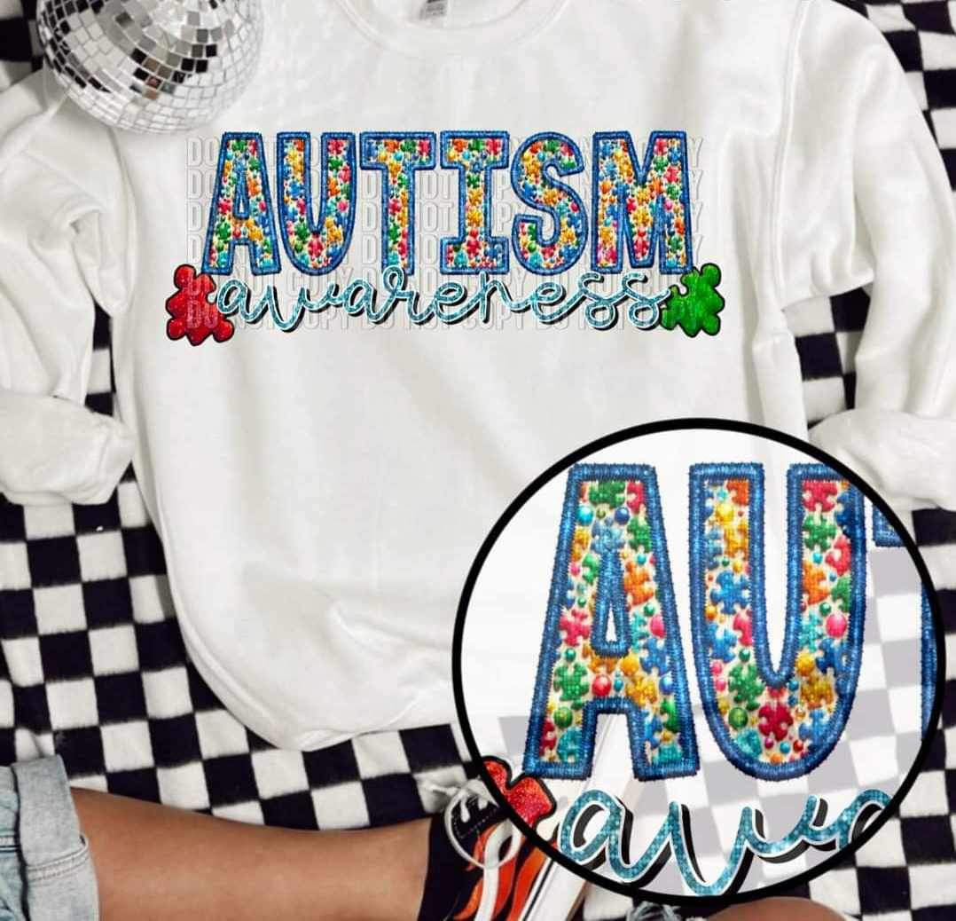 Autism awareness puzzle filled embroidery (CCD) 26278 DTF transfer