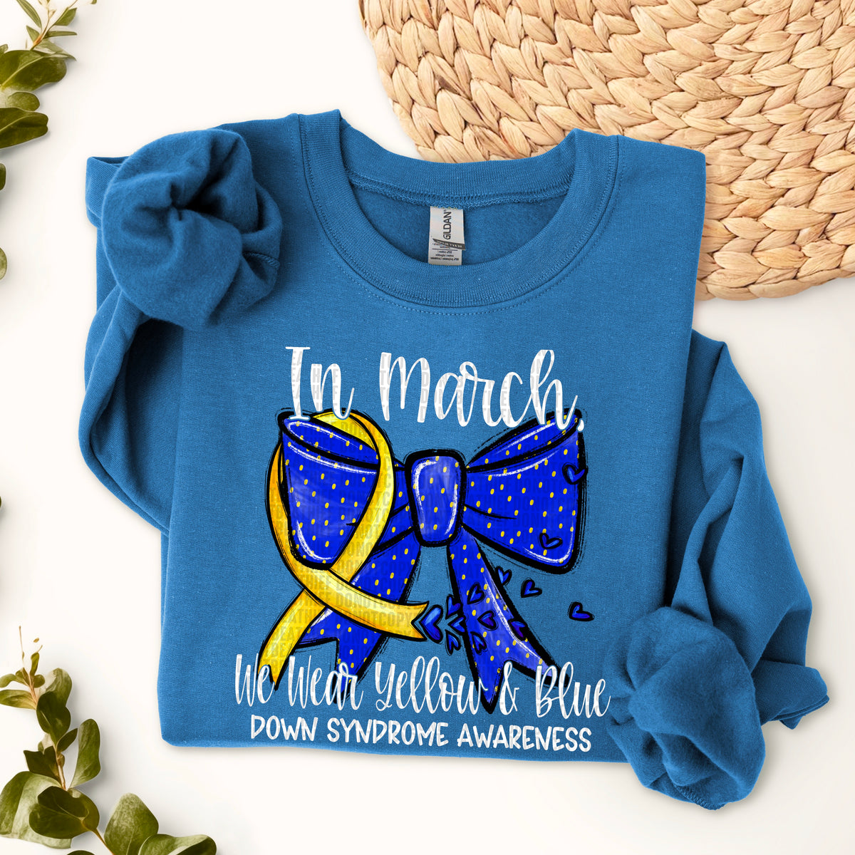 In March we wear yellow & blue white font (SDD) 85936 DTF transfer