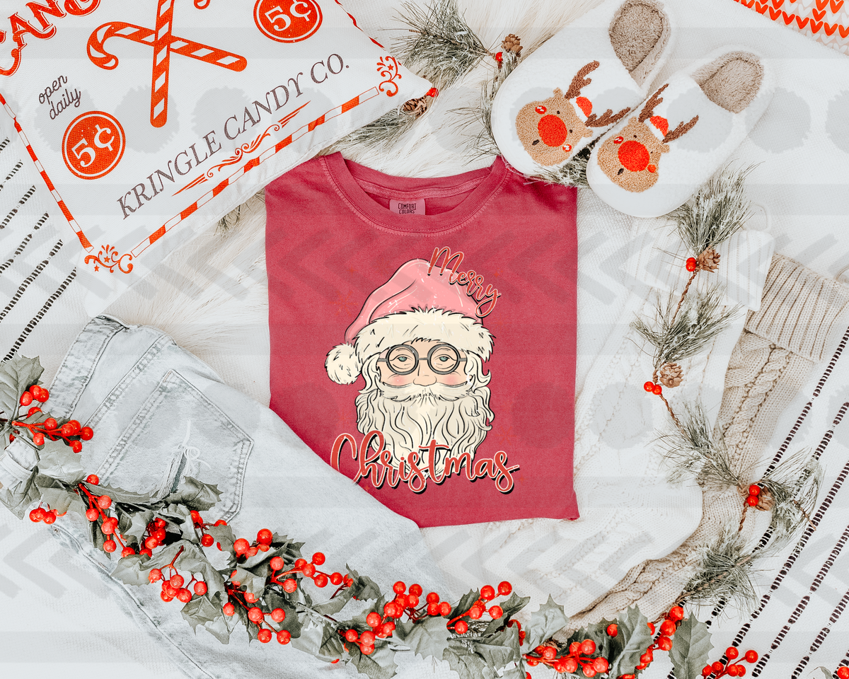 Merry christmas santa with red letters PINK hat 14452 DTF Transfer