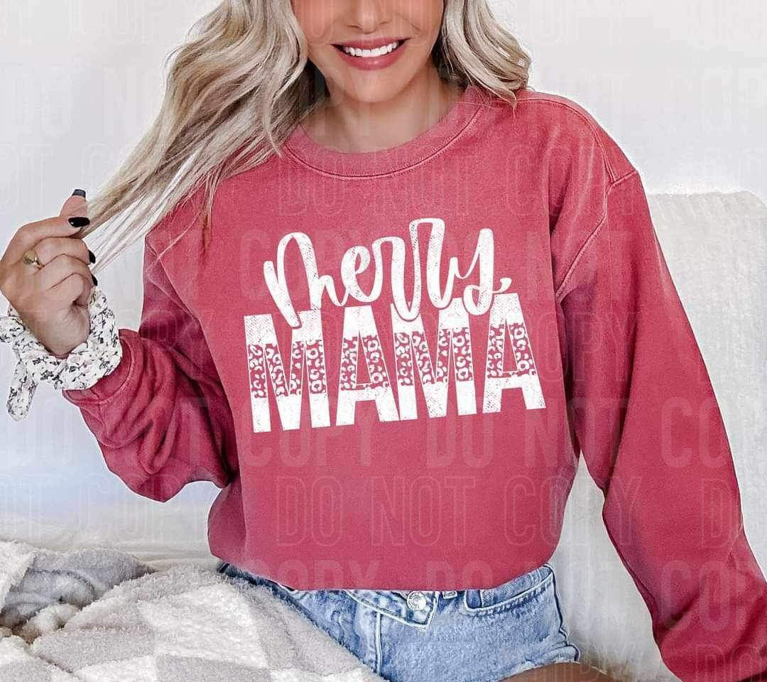 Merry mama (WHITE sequin with leopard) 16514 DTF Transfer