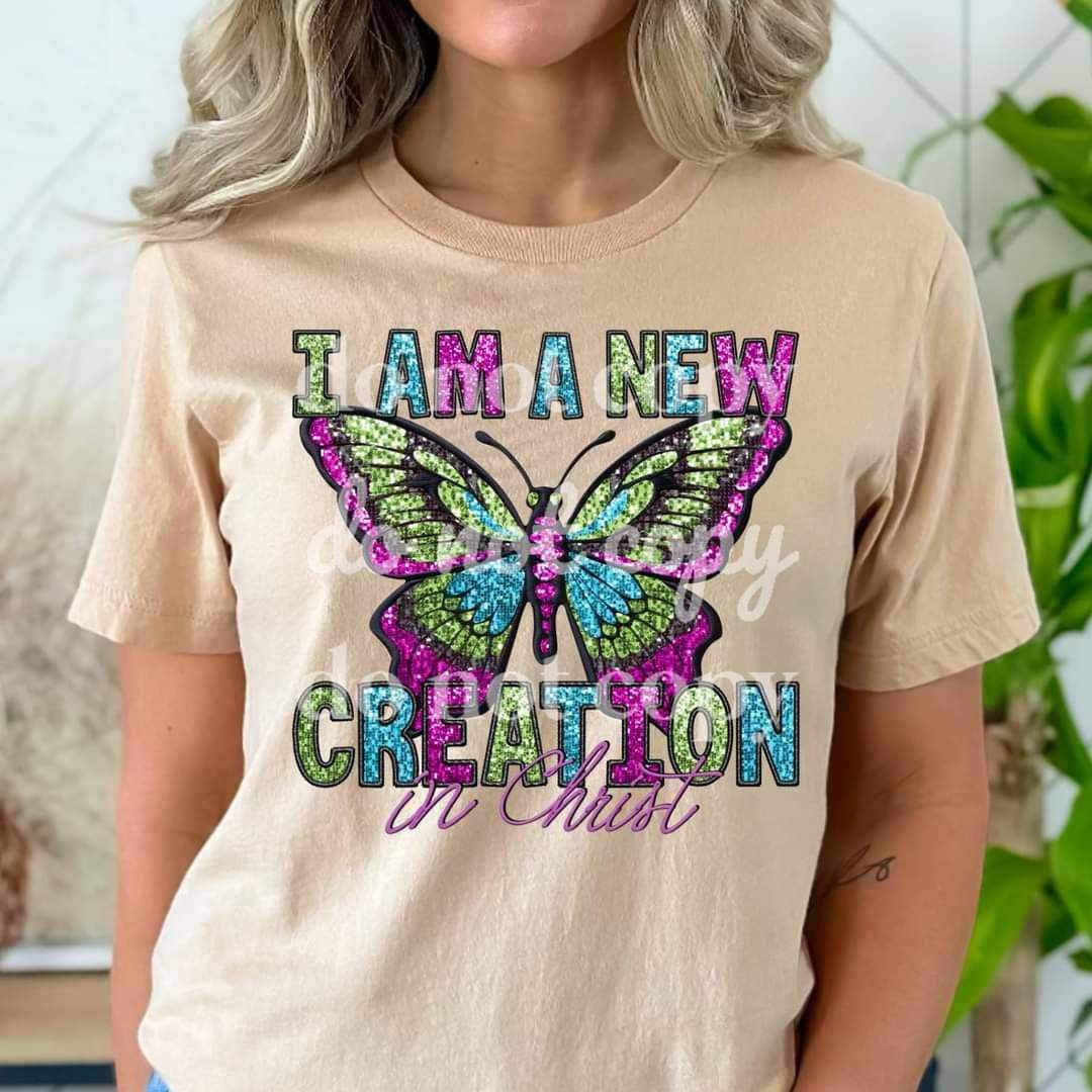 I am a new creation in chist (colorful sequin and butterfly) 16527 DTF Transfer
