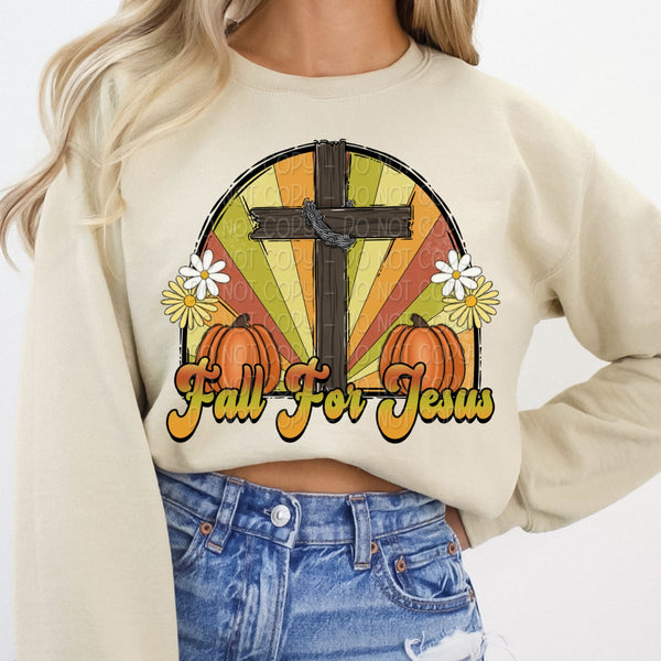 Fall for jesus cross with retro background 36409 DTF transfer