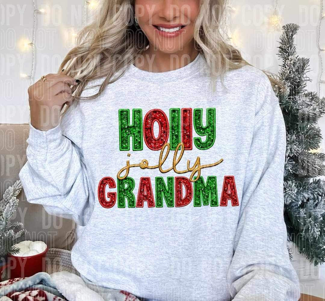 Holly jolly grandma (red green faux) 16524 DTF Transfer