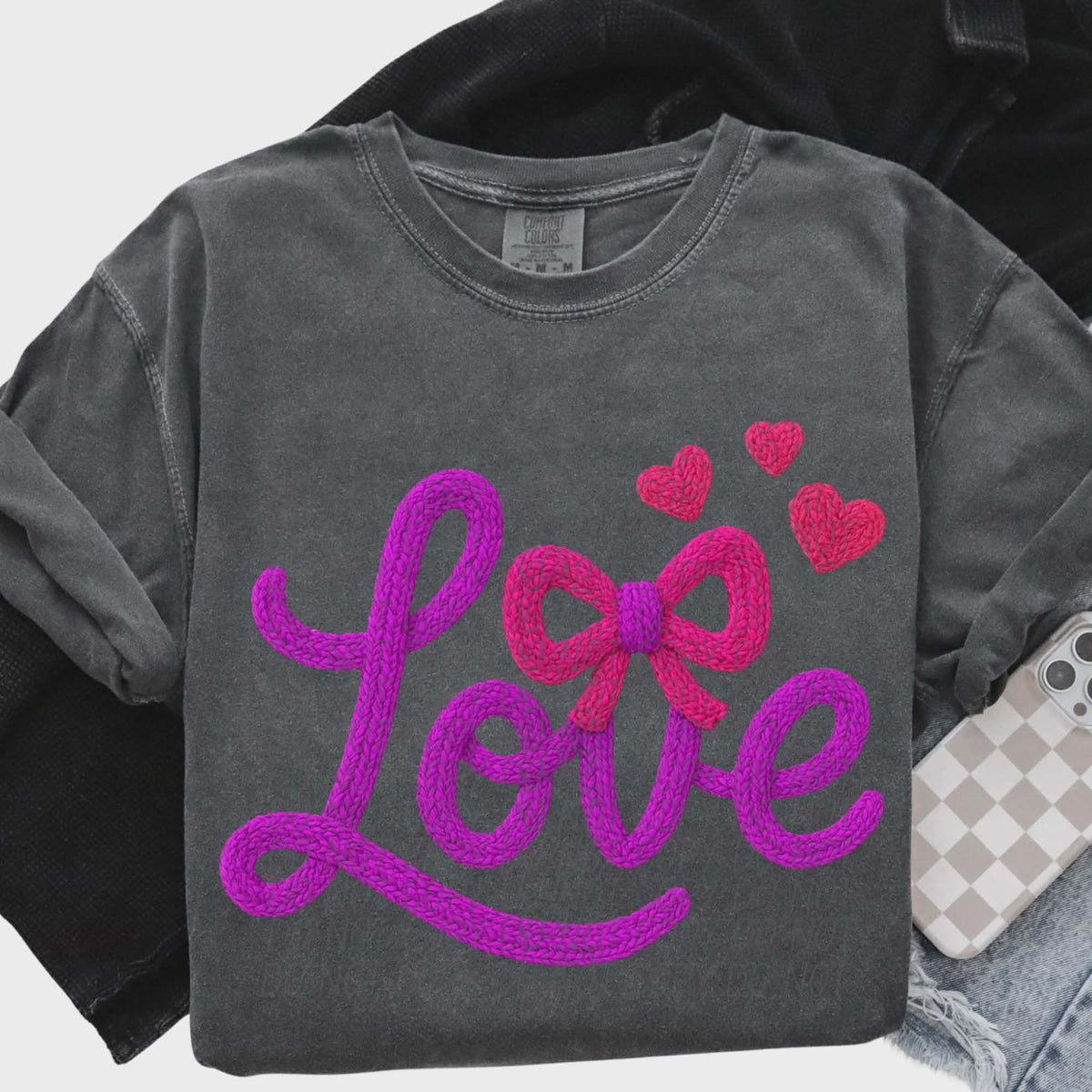 Pink & Purple faux crochet Love (city) DTF transfer