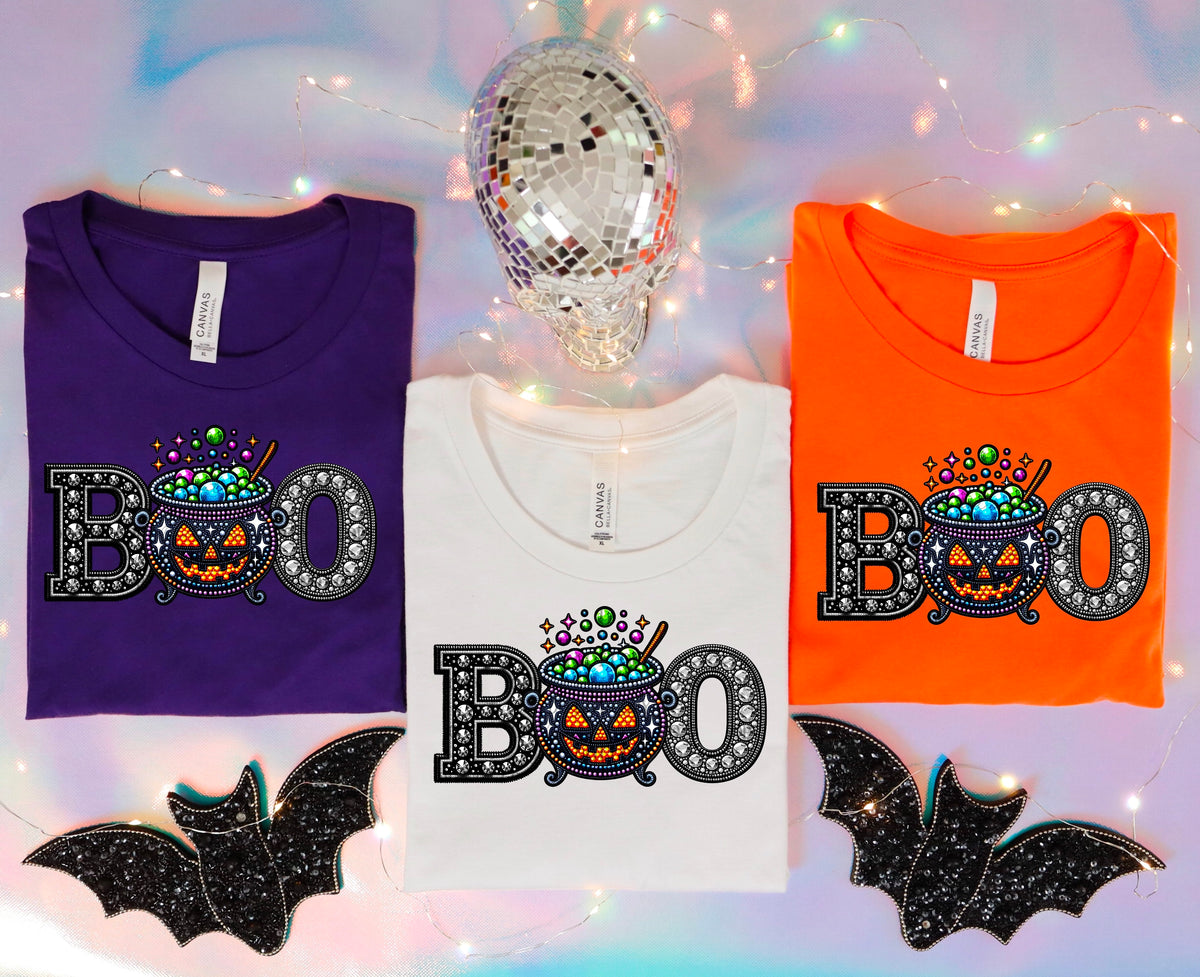 Boo pumpkin face pot colorful rhinestones ABD 45660 DTF transfer