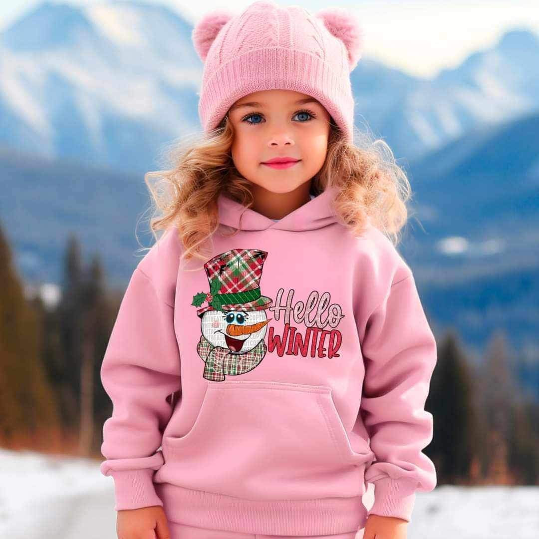 Hello winter (pink font with snowman) 16633 DTF Transfer