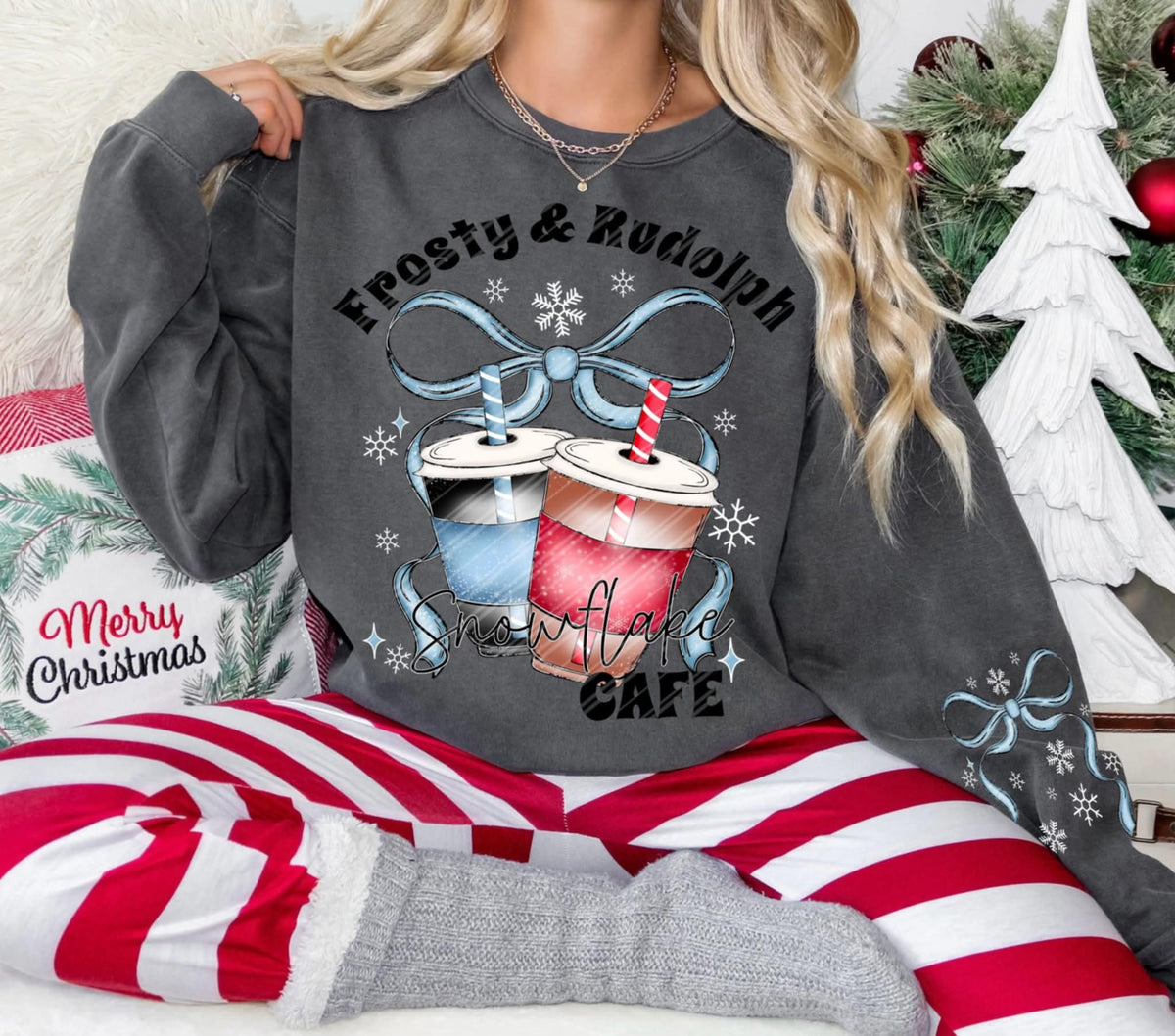 Frosty and Rudolph coffee linda DTF transfer