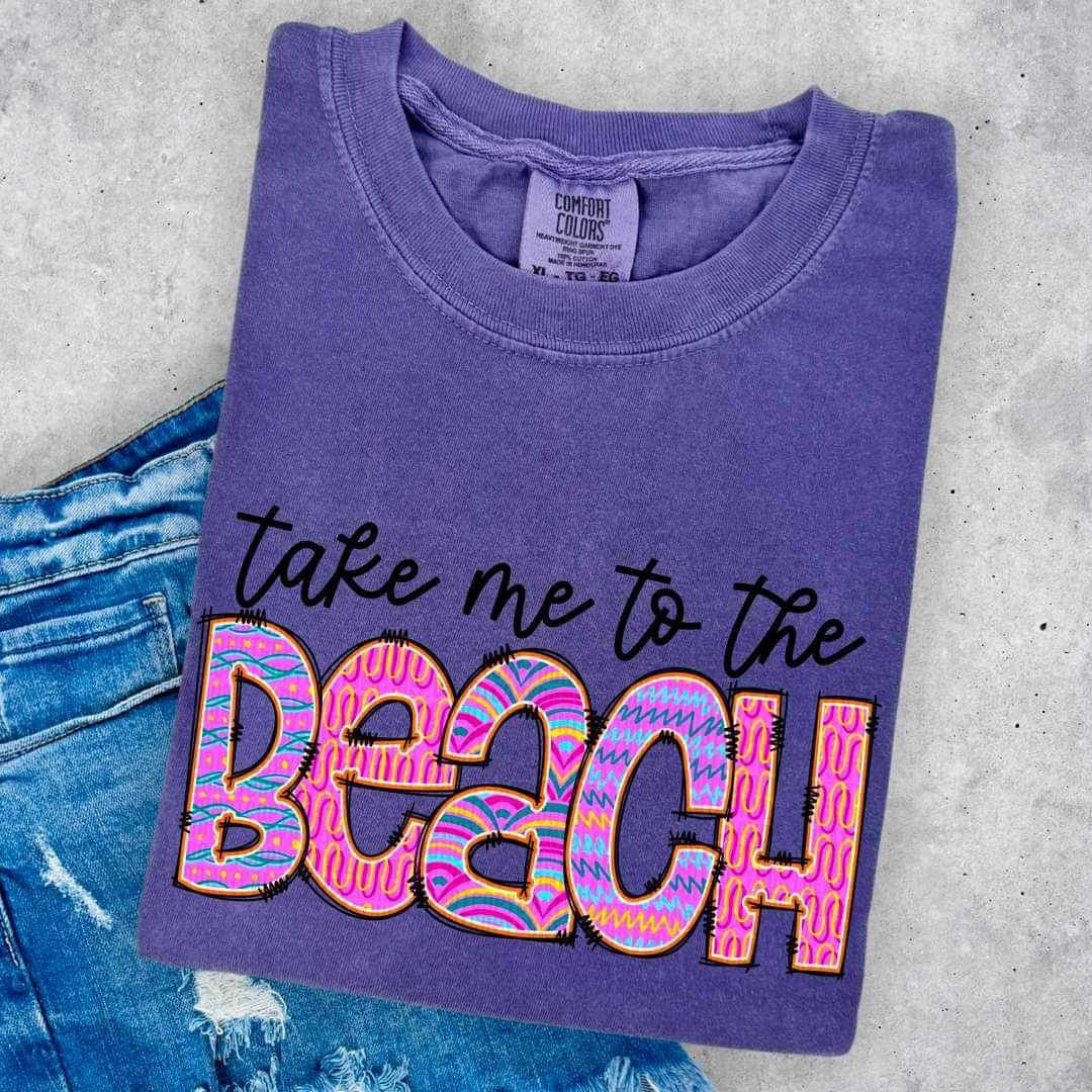 Take me to the beach pink and purple patterns 26336 DTF transfer