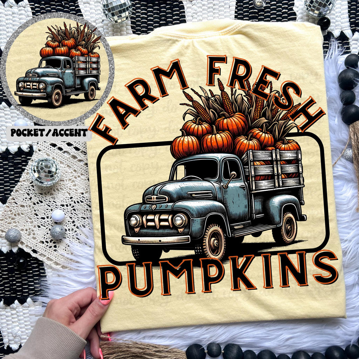 Farm fresh pumpkins vintage truck filled with pumpkins BACK ONLY 36402 DTF transfer