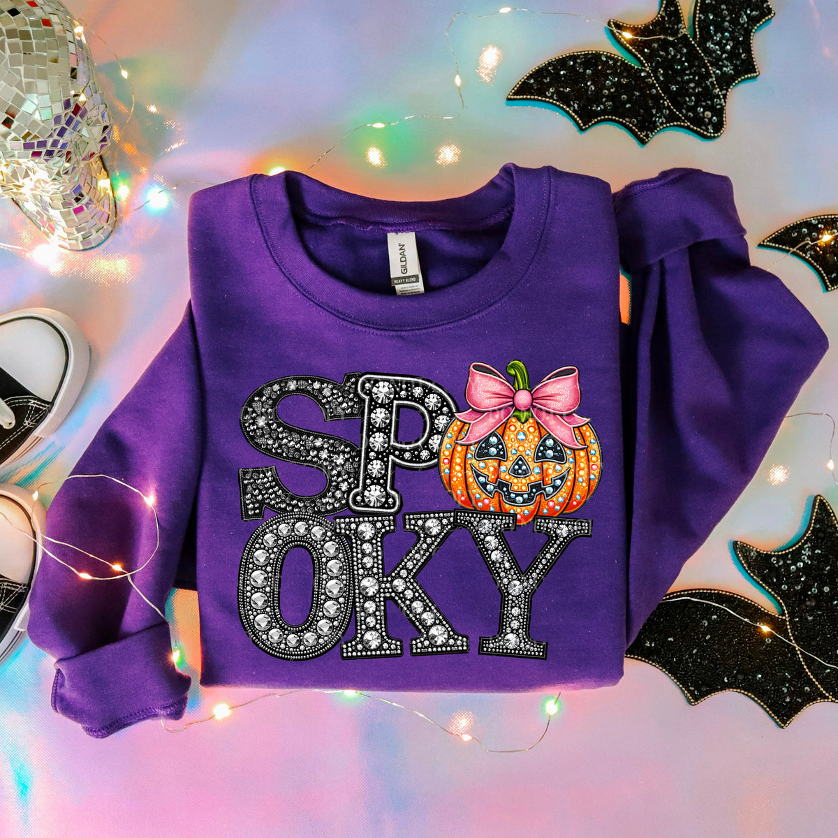 Spooky orange pumpkin pink bow rhinestones ABD 45677 DTF transfer