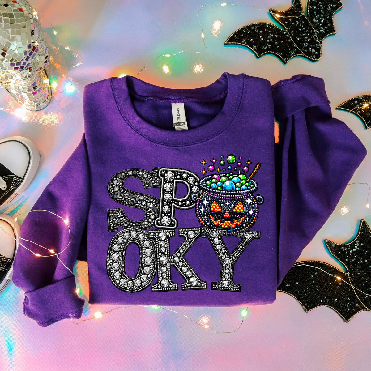 Spooky pumpkin face pot COLORFUL rhinestones ABD 45672 DTF transfer