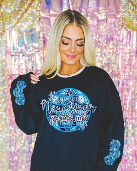 New year same me (blue sequin disco ball) FRONT ONLY 16734 DTF Transfer