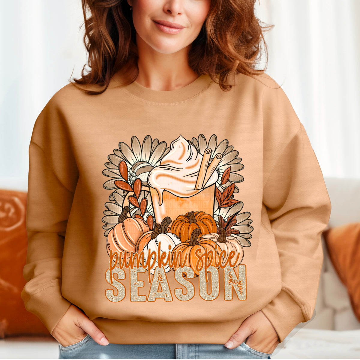 Pumpkin spice season latte and florals 36397 DTF transfer