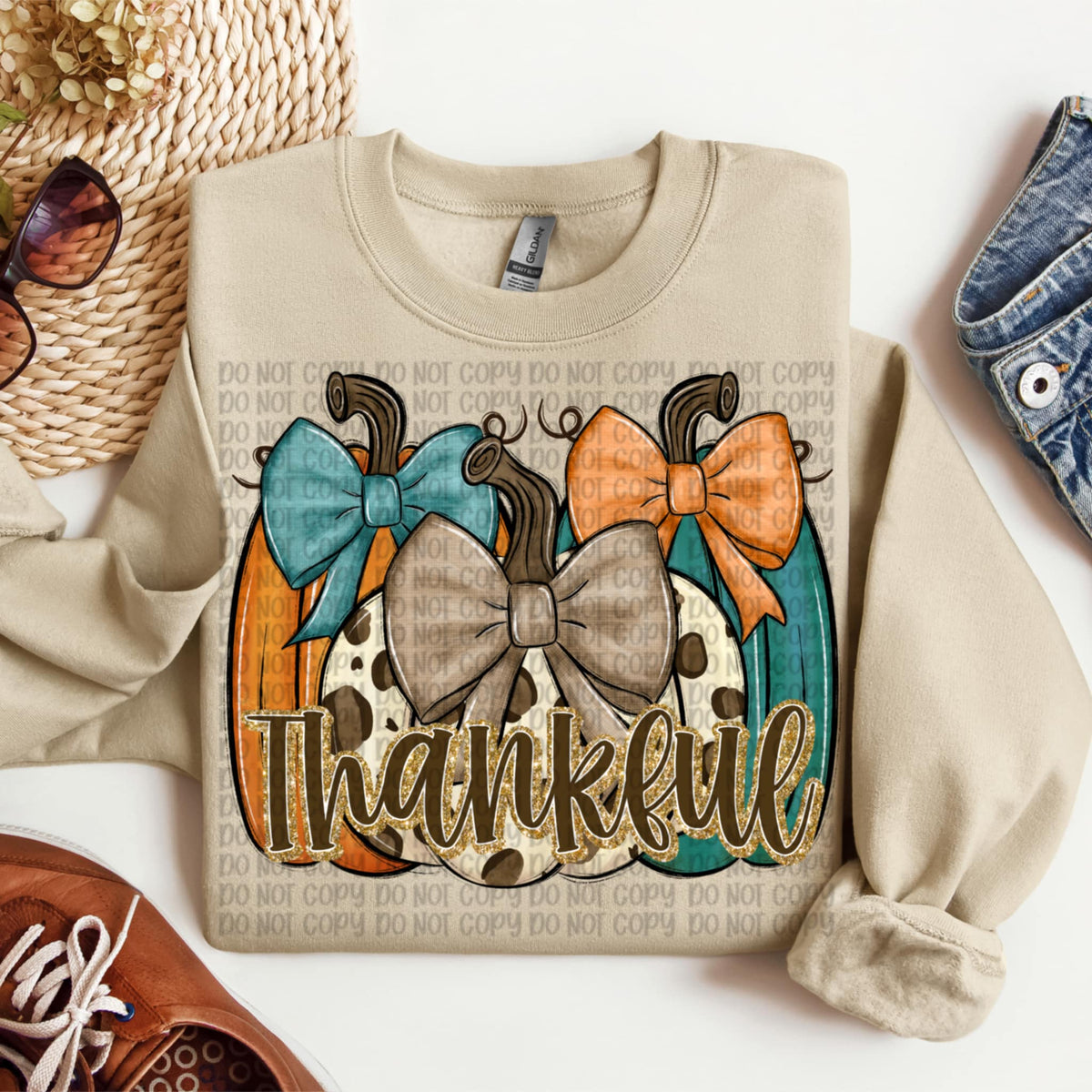 Thankful Pumpkins orange and teal (VP) DTF transfer