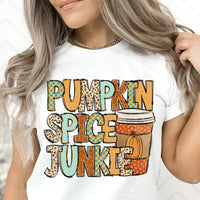 Pumpkin spice junkie fall patterned 36394 DTF transfer