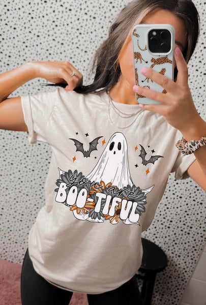 Boo-tiful ghost with flowers 36452 DTF transfer