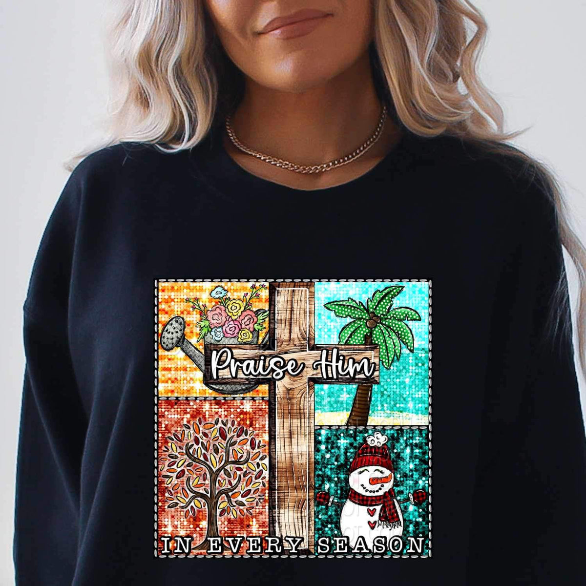 Praise himin every season (cross, water can, snowman, tree) 16699 DTF Transfer