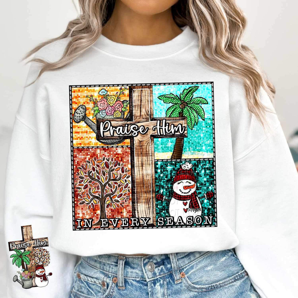 Praise him (cross, water can, snowman, tree) SLEEVE ONLY 16698 DTF Transfer