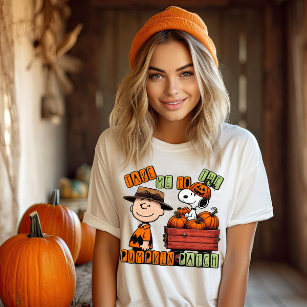 Take me to the pumpkin patch charlie and dog 36392 DTF transfer