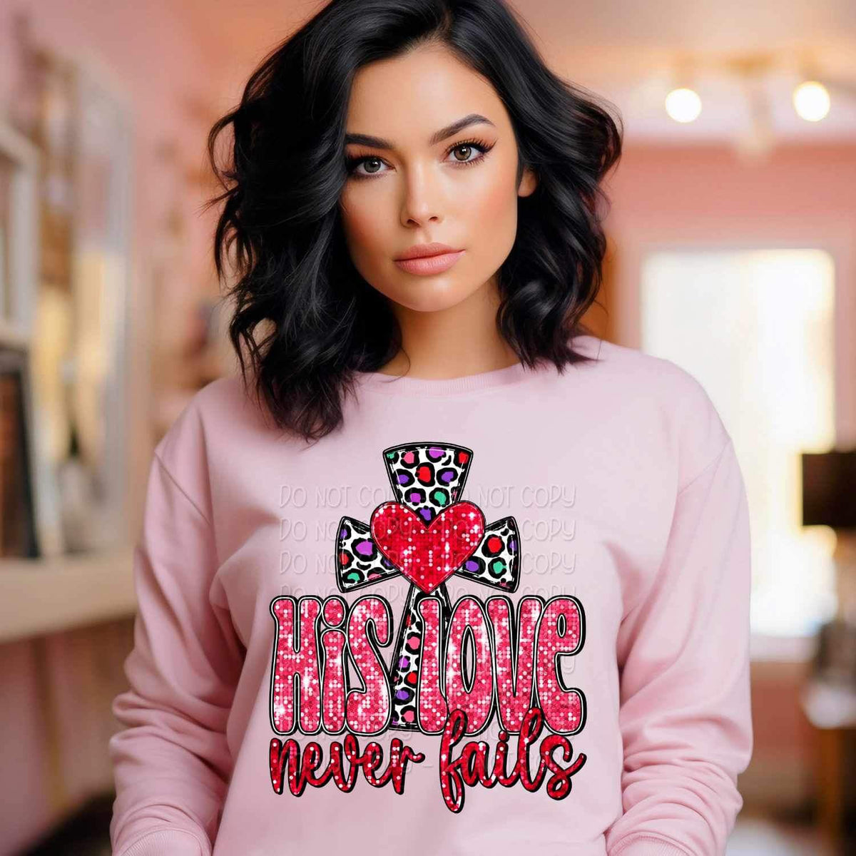 His love never fails (Cross with heart) 16704 DTF Transfer