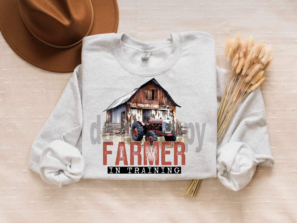 Farmer in training (barn and tractor) 16706 DTF Transfer
