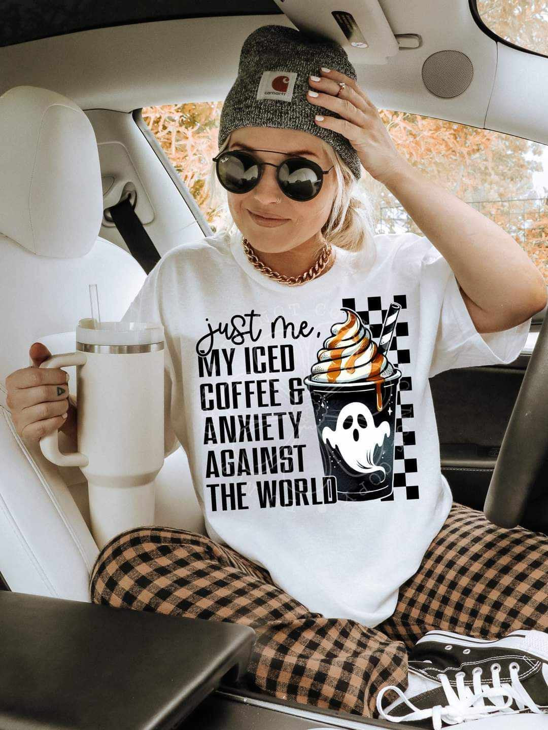 Just me my iced coffee & anxiety against the world ghost cup (LYTTLE) 55992 DTF transfer