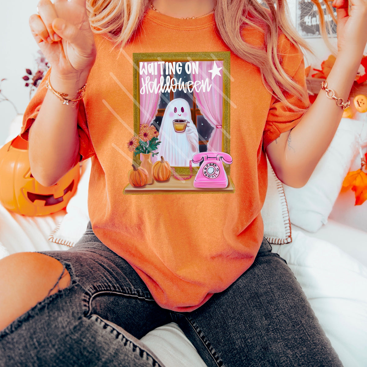 Waiting On Halloween Ghost Window (saved) 110488 DTF transfer