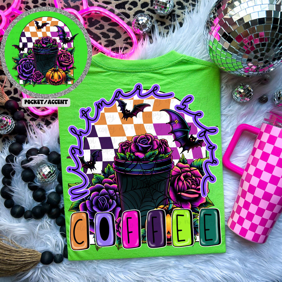 Nightmare before coffee latte with roses BACK ONLY 36434 DTF transfer