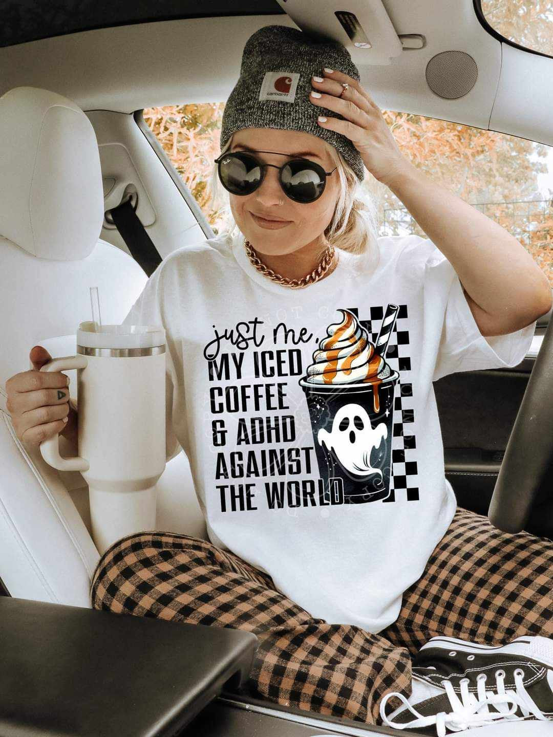 Just me my iced coffee & ADHD against the world ghost cup (LYTTLE) 55991 DTF transfer