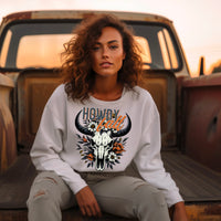 Howdy fall grey and orange font with bull skull 36386 DTF transfer
