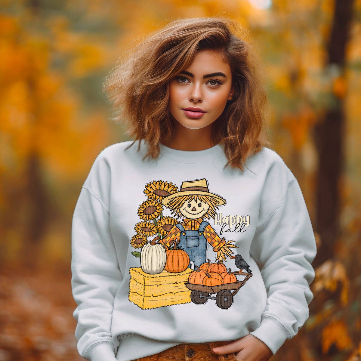 Happy fall scarecrow with pumpkins 36384 DTF transfer