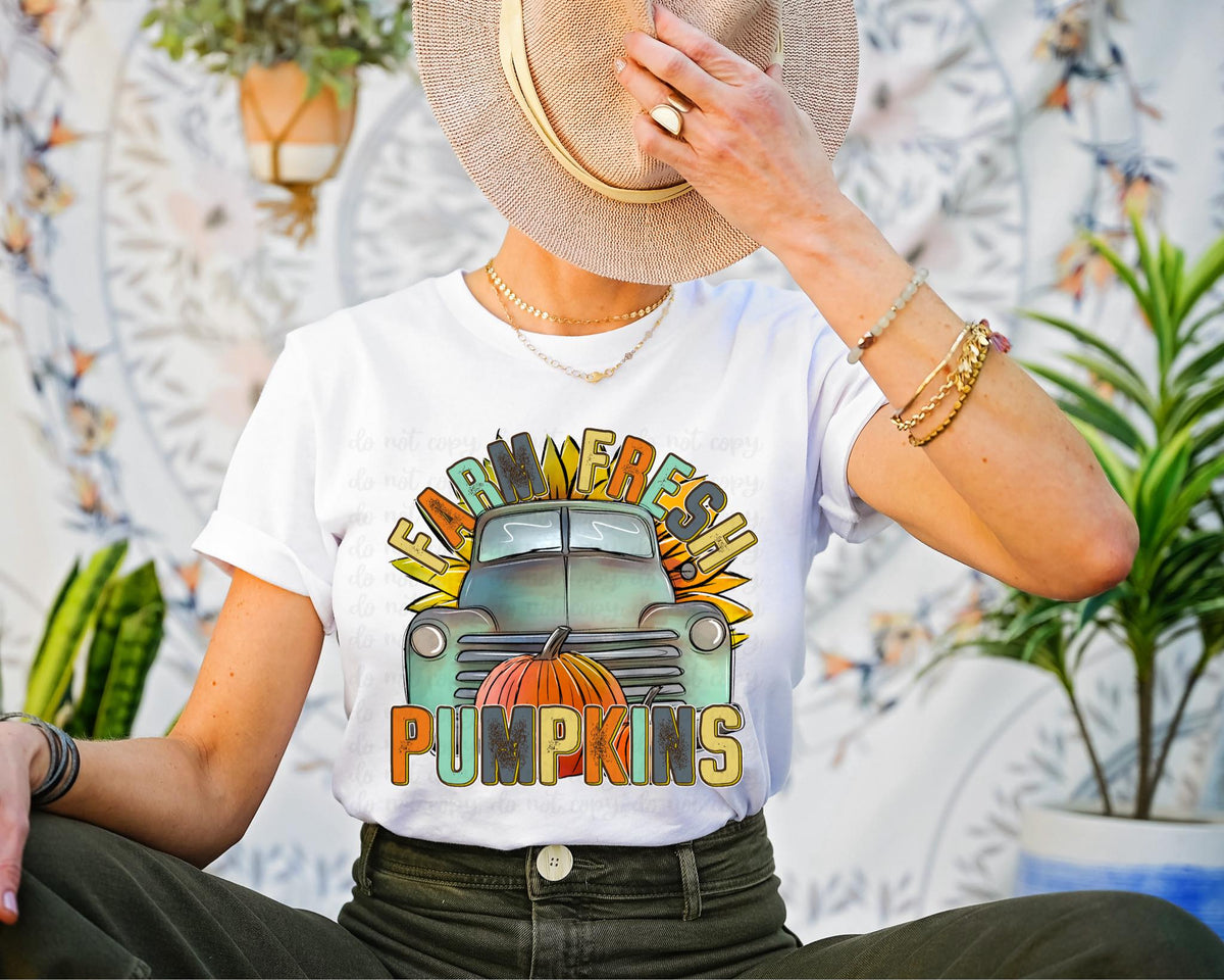 Farm fresh pumpkins green truck 36374 DTF transfer