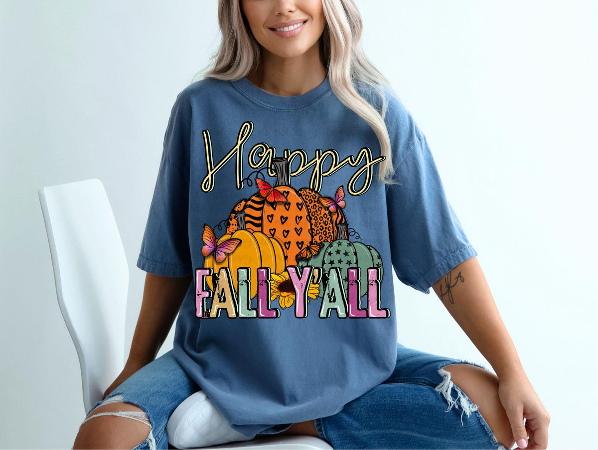 Happy fall y’all trio pumpkins and butterflies 36373 DTF transfer