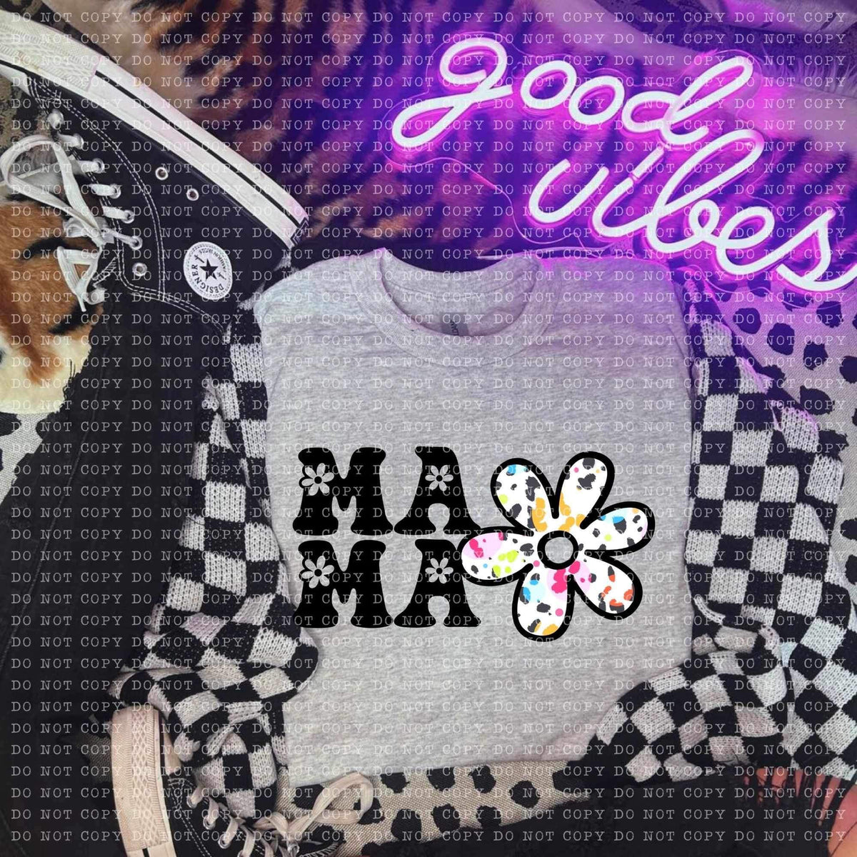 Mama black with colorful flower (ECHT) 26434 DTF transfer