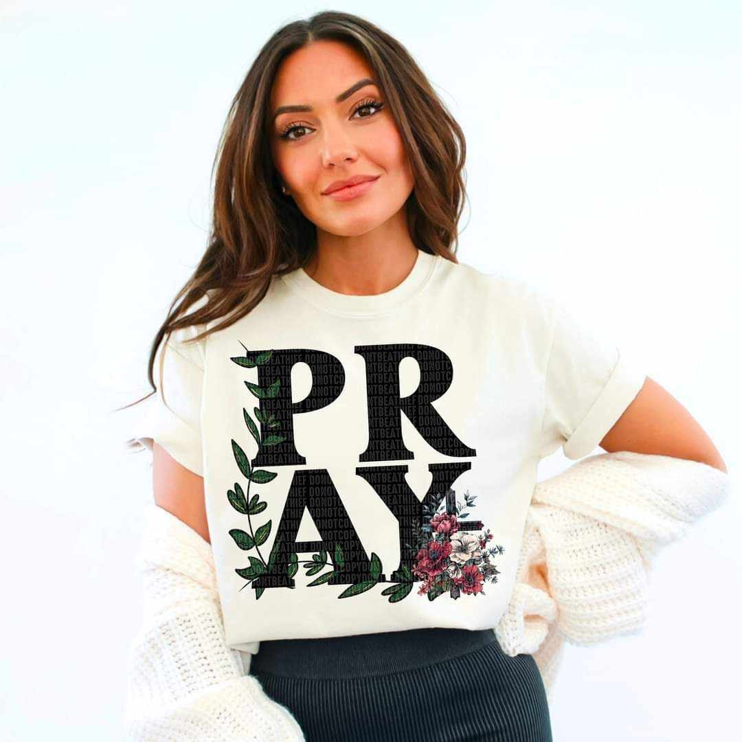 Pray black with florals 36532 DTF transfer