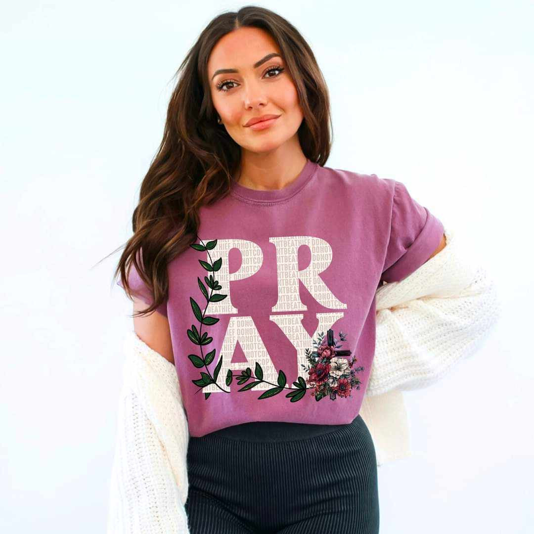 Pray white with florals 36531 DTF transfer