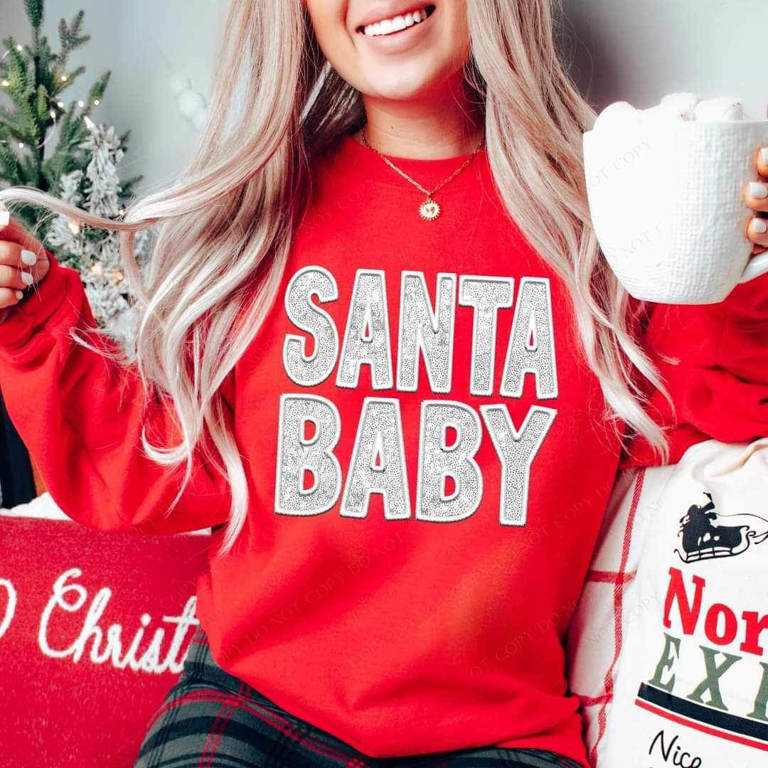 Santa baby light WHITE sequin 16765 DTF Transfer