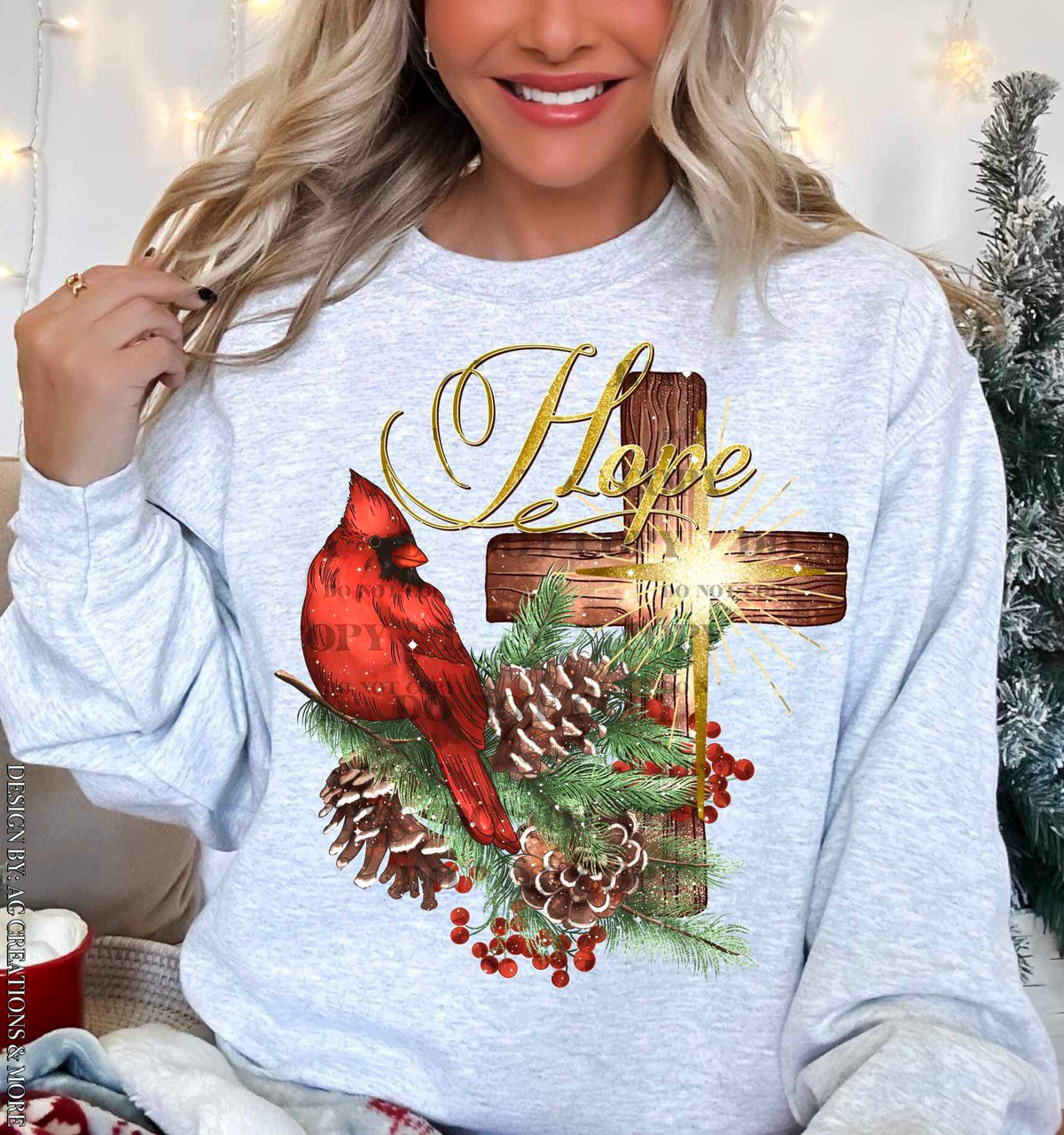 Hope (cross, red bird, pine cones) 16762 DTF Transfer