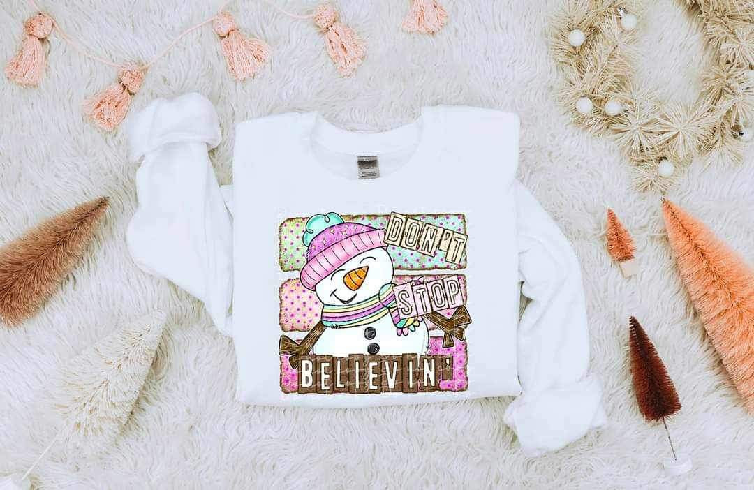 Dont stop believing (snowman with pastel background) 16795 DTF Transfer
