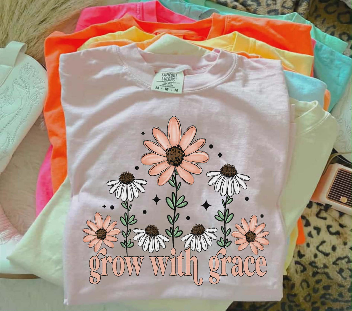 Grow with grace peach flowers (Linda) DTF Transfer