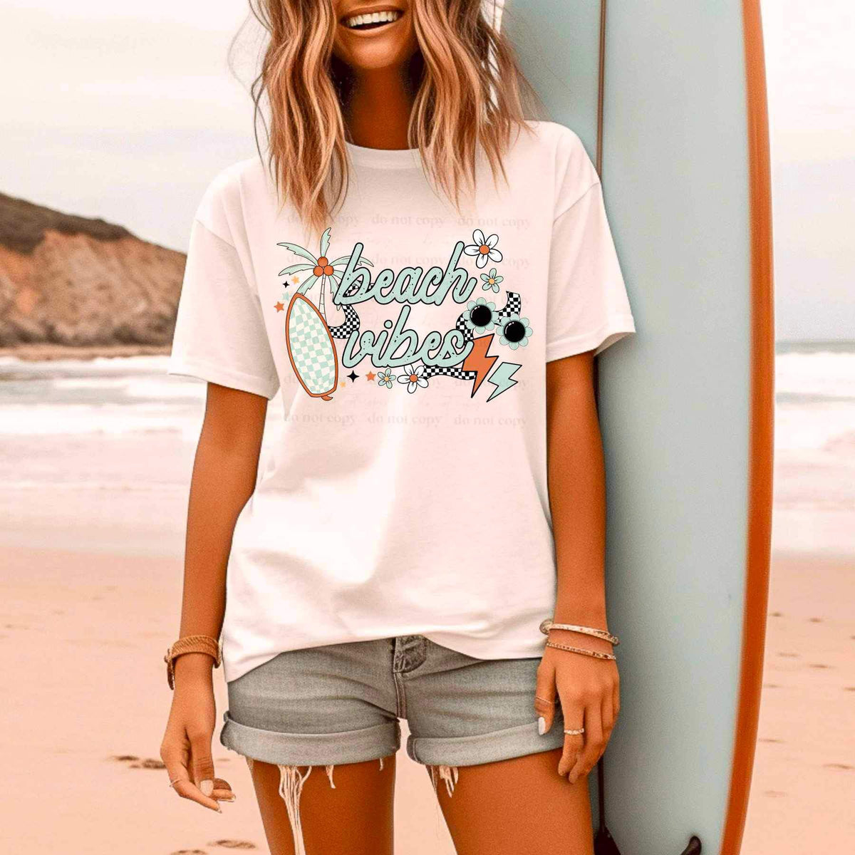 Beach vibes blue font (CSC) 26454 DTF transfer