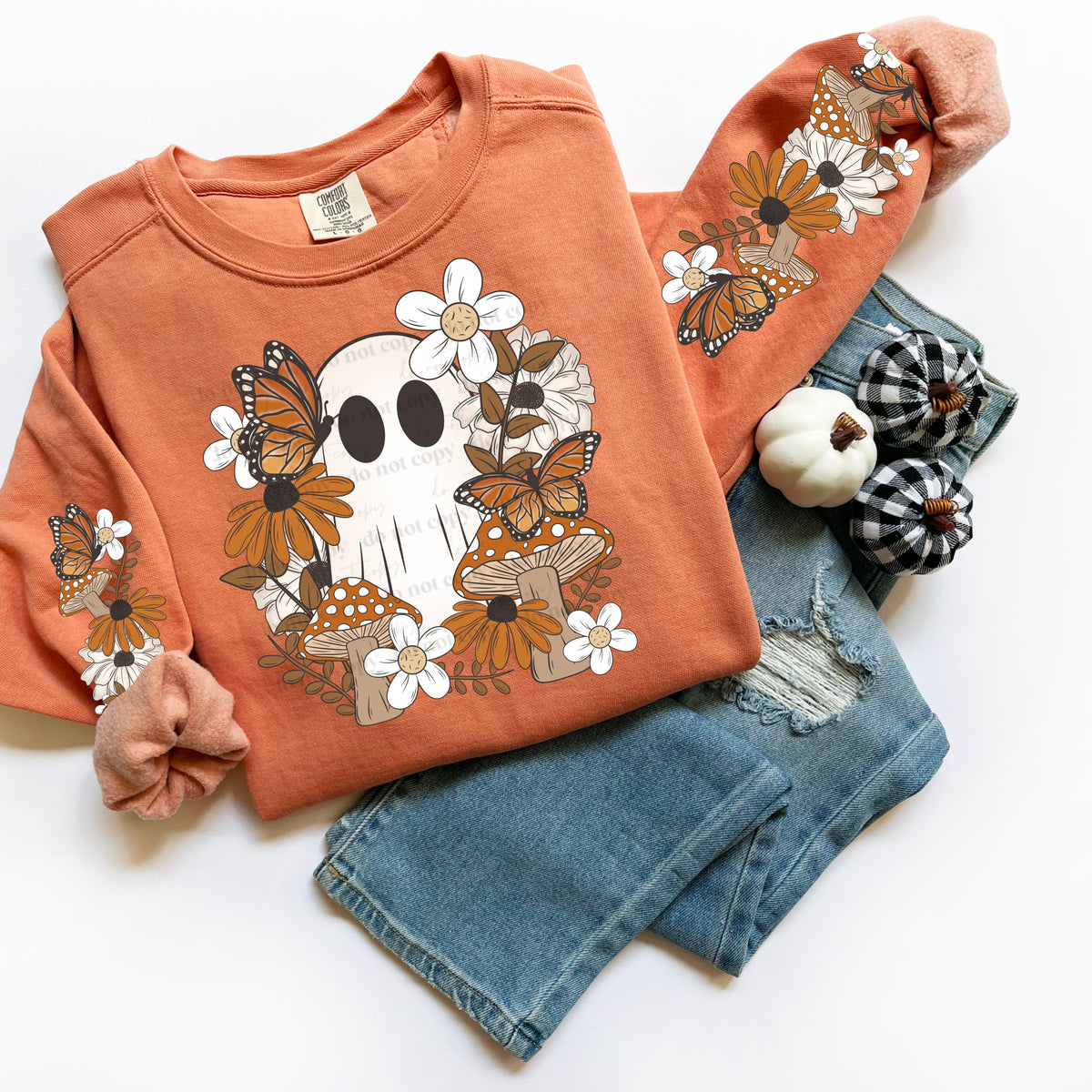 Ghost with daisies butterflies and mushrooms CSC DTF transfer