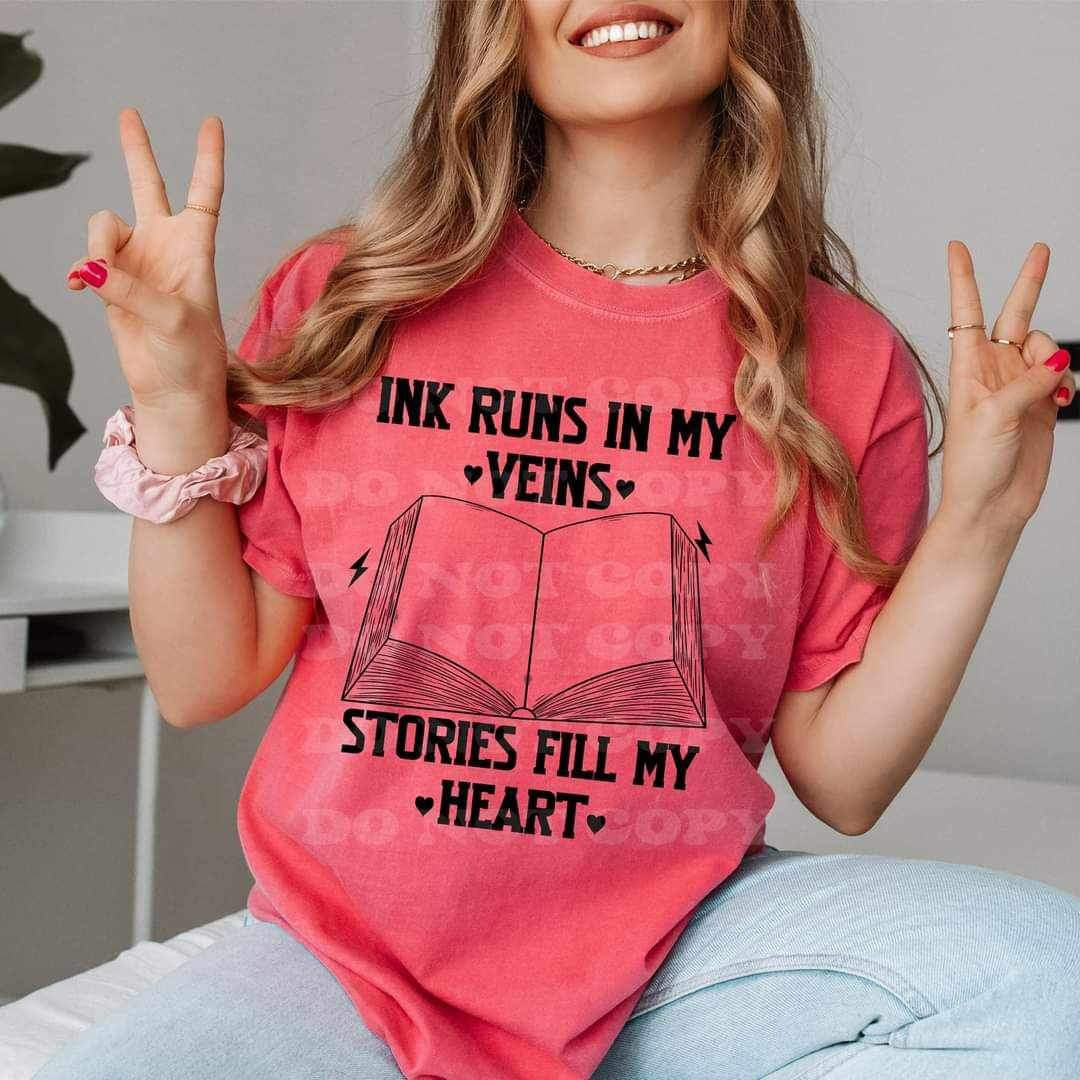 Ink runs in my veins stories fill my heart BLACK (VIRGO) 16833 DTF Transfer