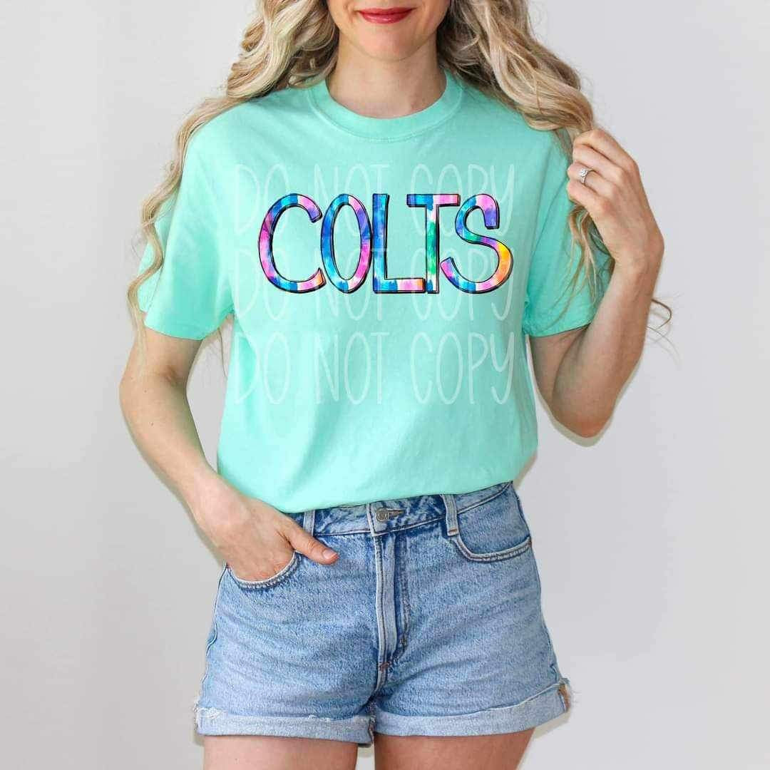 Colts tie dye font 26489 DTF transfer