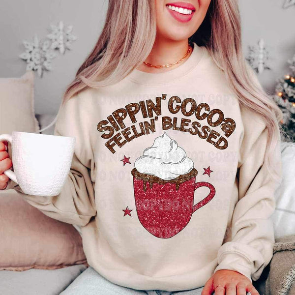 Sippin cocoa feelin blessed sequin with mug (VIRGO) 16843 DTF Transfer