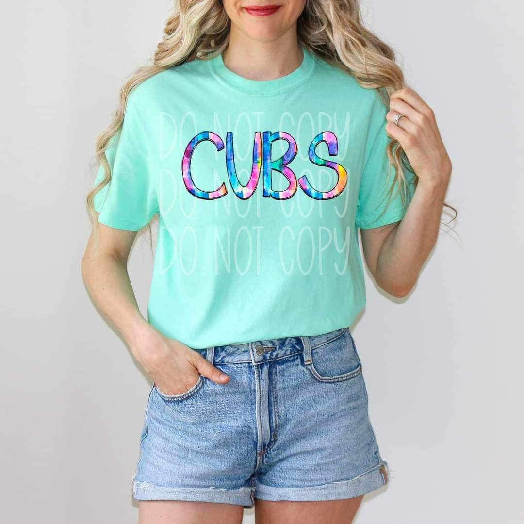 Cubs tie dye font 26481 DTF transferer